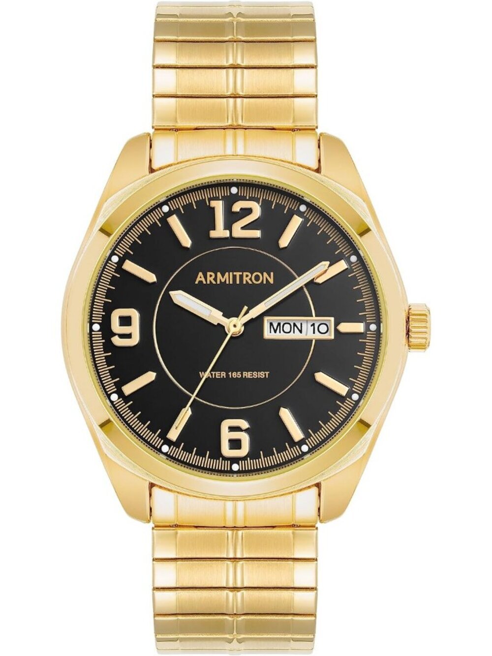 Men's Gold And Black Analog Quartz Expansion Band Day-Date Function Round Watch